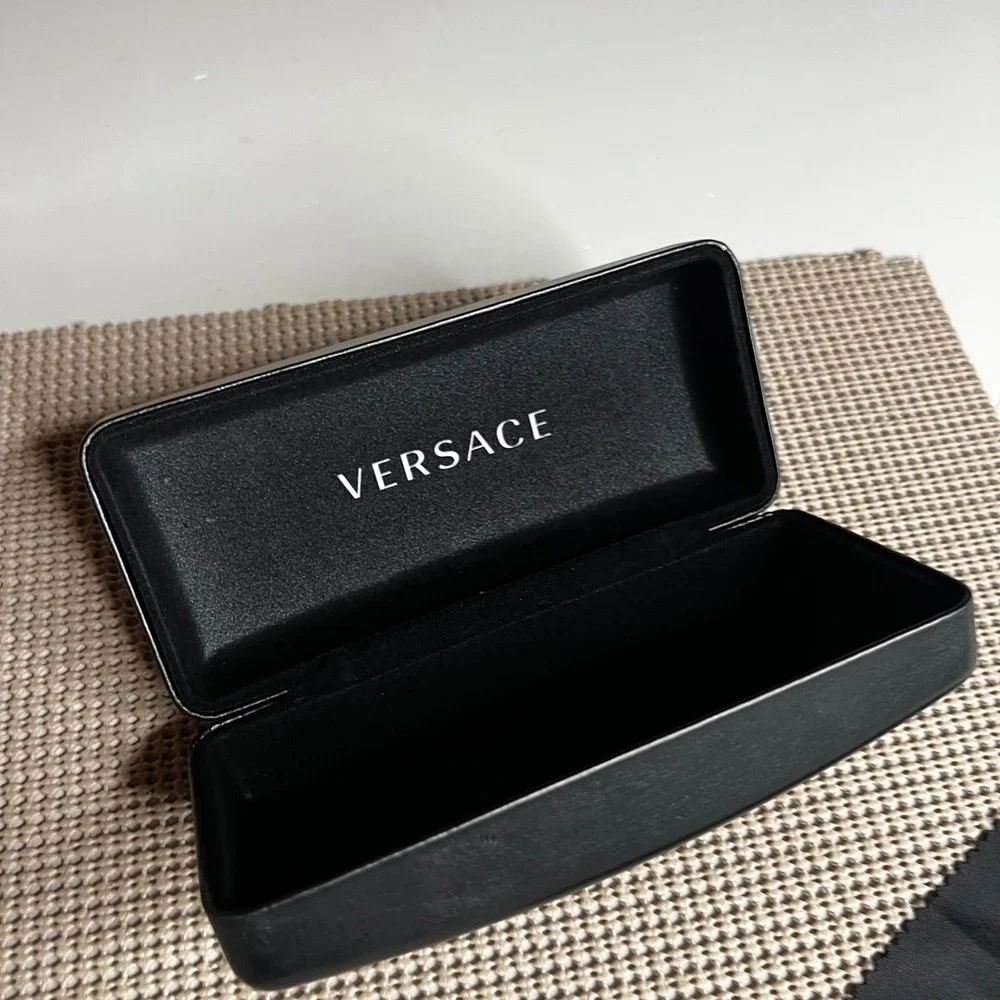 Versace Black Hard Sunglasses Eyeglasses Case and Cleaning Cloth Set